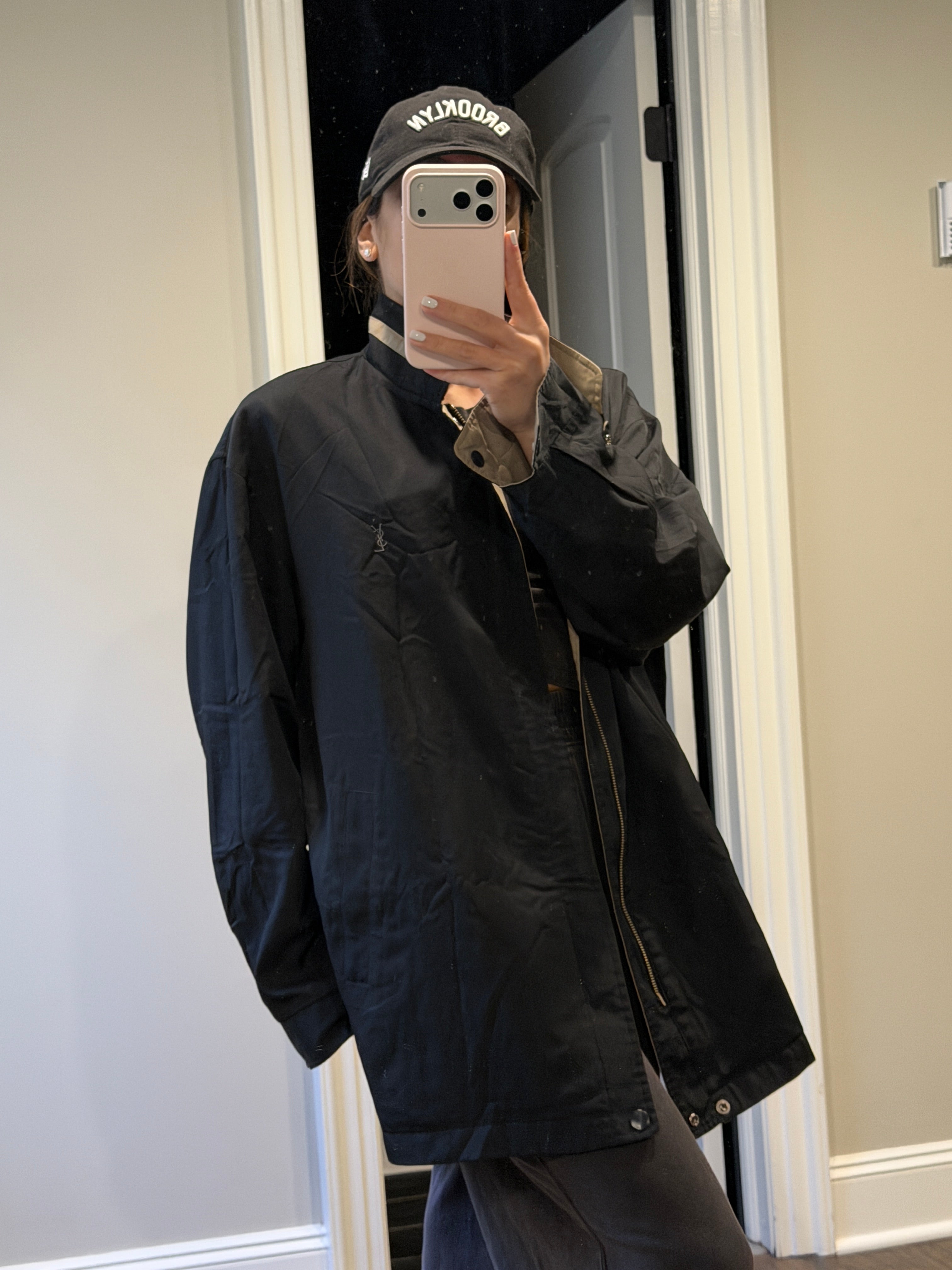 Saint Laurent Vintage Reversible Black / Beige Bomber Windbreaker UNISEX