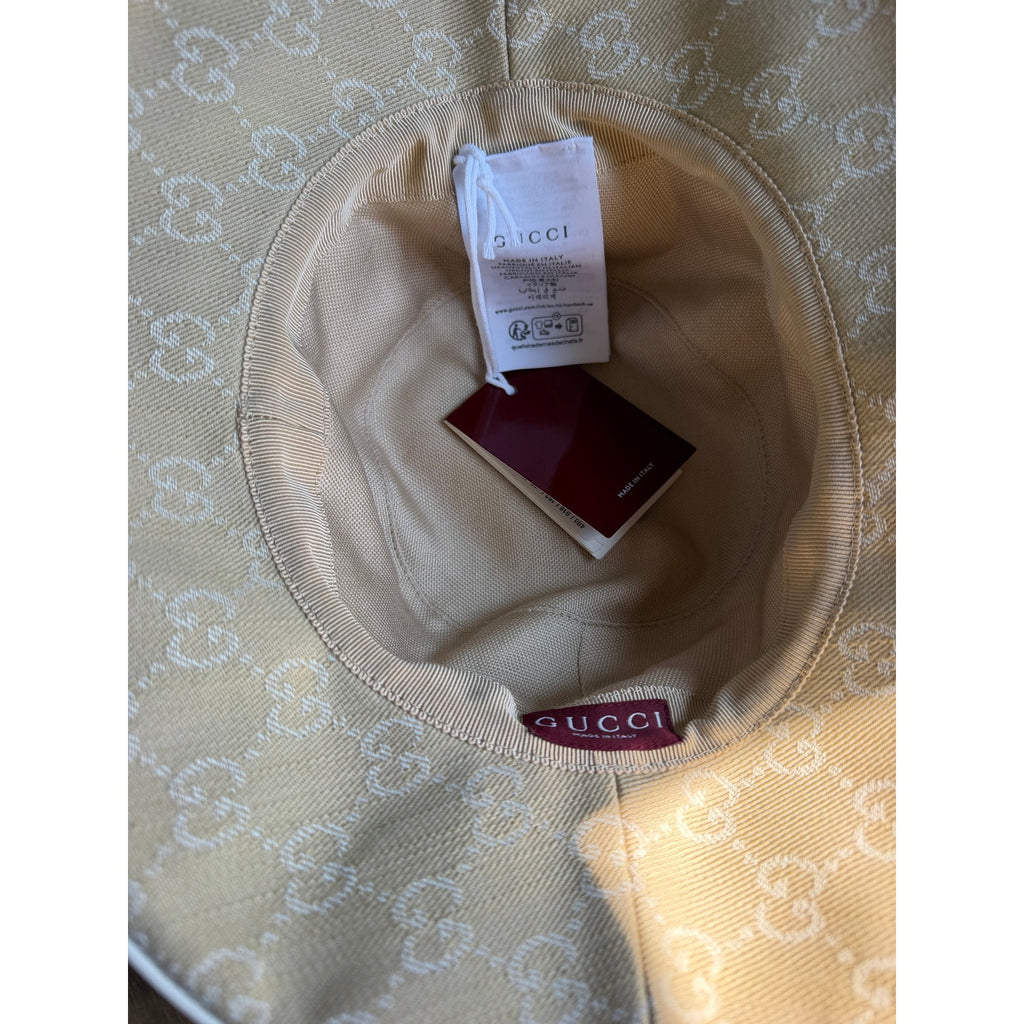 Gucci Denim Logo Bucket Hat in GG Canvas NWT