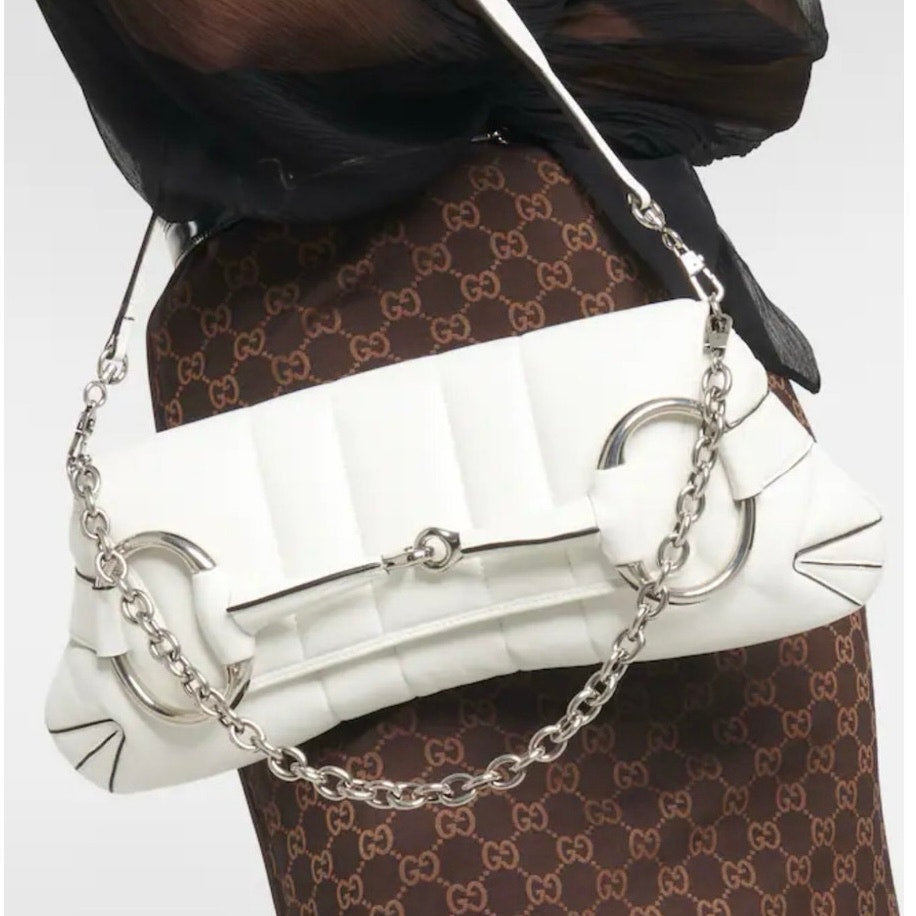 Gucci Small Leather white Horsebit Chain Satchel NWT