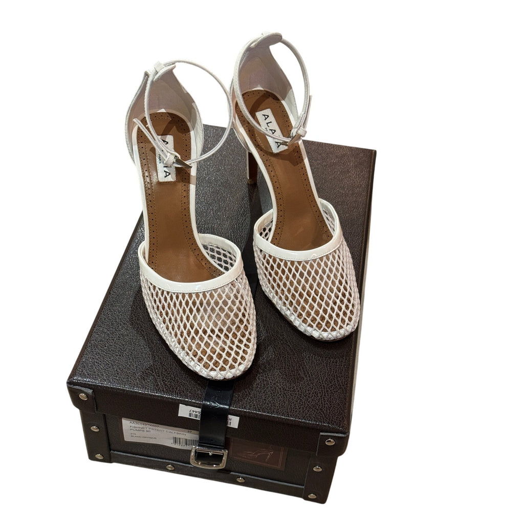 Alaïa 90MM Mesh & Leather Pumps in Blanc Optique | Size 37 | New in Box