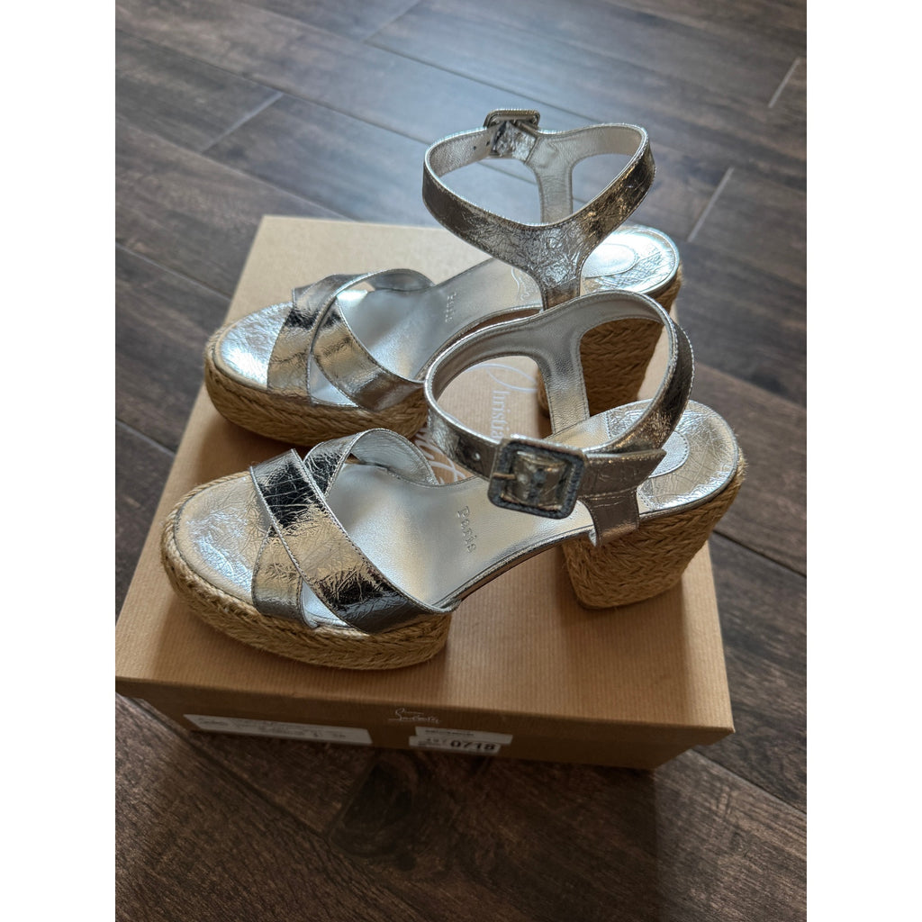 CHRISTIAN LOUBOUTIN Calakala 85 metallic leather espadrille sandals BNIB 38