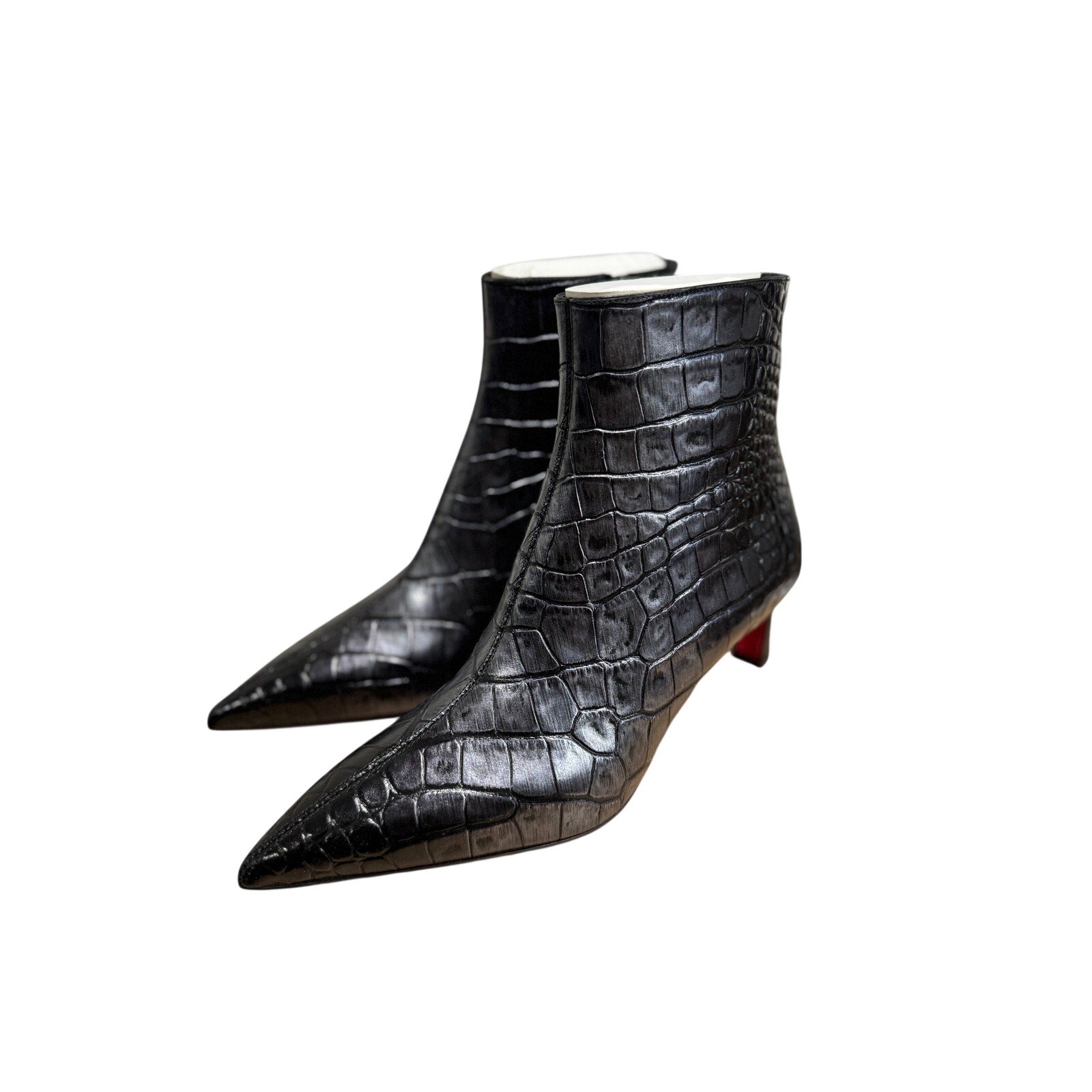 Christian Louboutin Condora Gunmetal Croc-Embossed Booties 55mm | New in Box 37