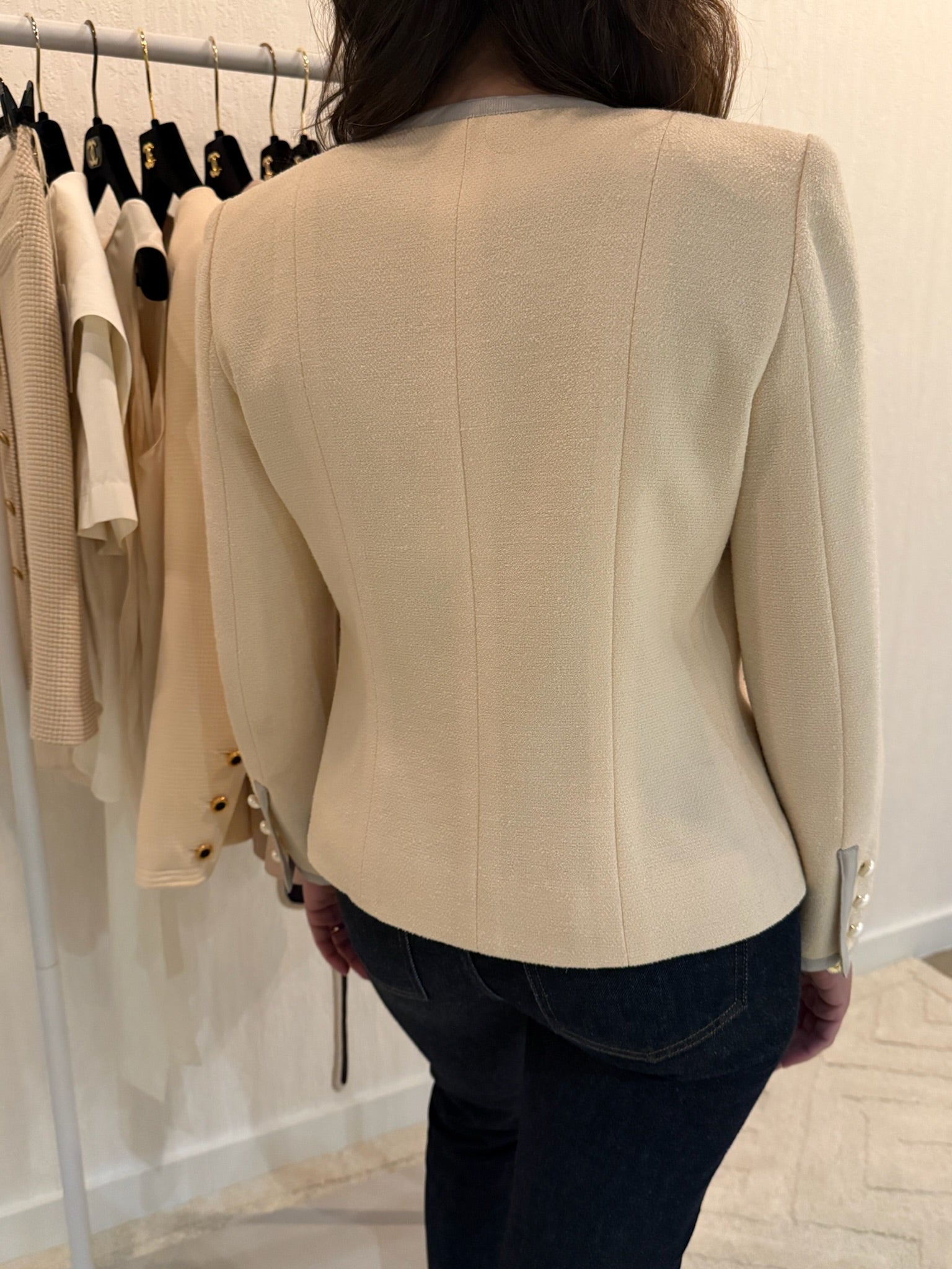 Chanel 2003 Pearl Button Wool Blazer Jacket FR36