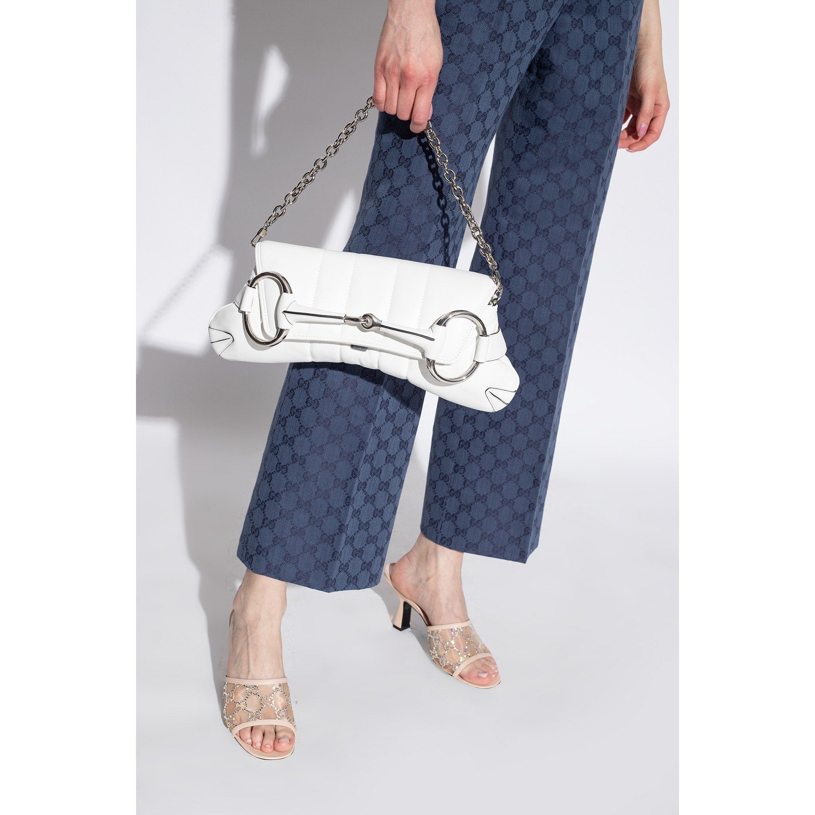 Gucci Small Leather white Horsebit Chain Satchel NWT