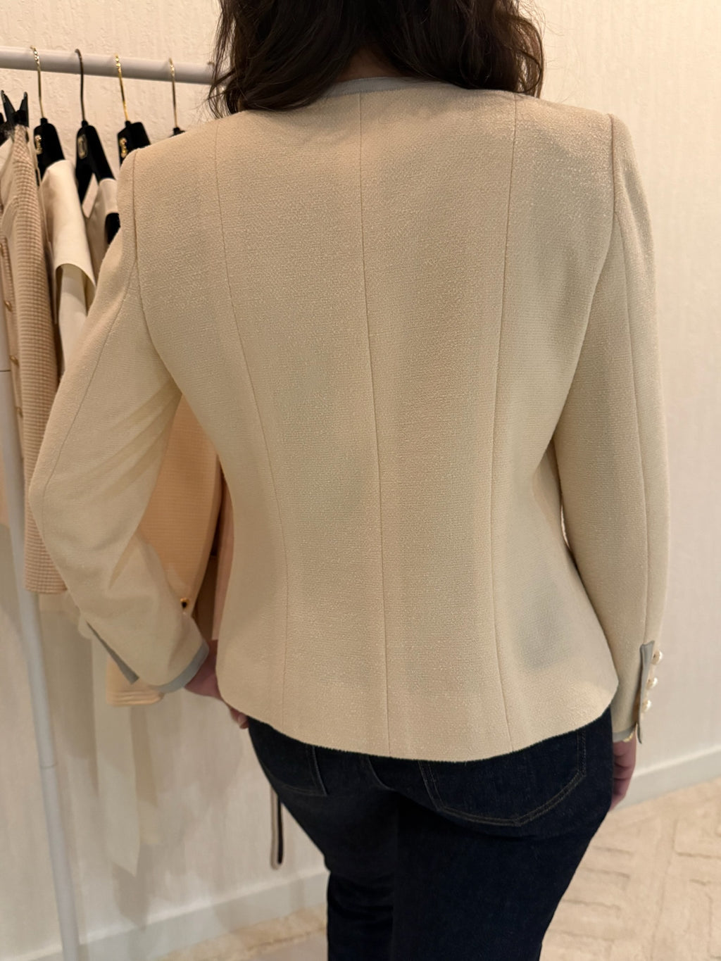 Chanel 2003 Pearl Button Wool Blazer Jacket FR36