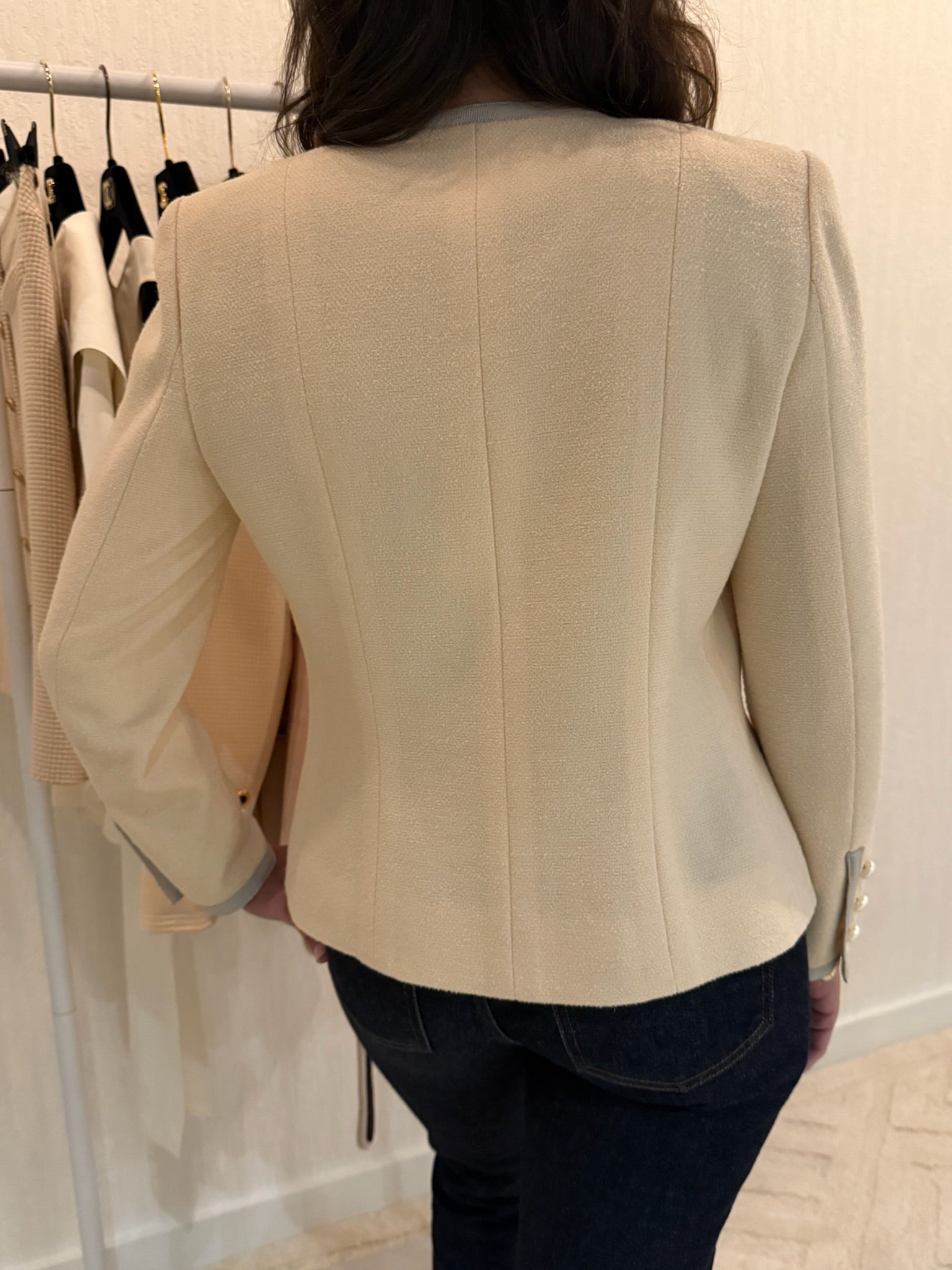 Chanel 2003 Pearl Button Wool Blazer Jacket FR36