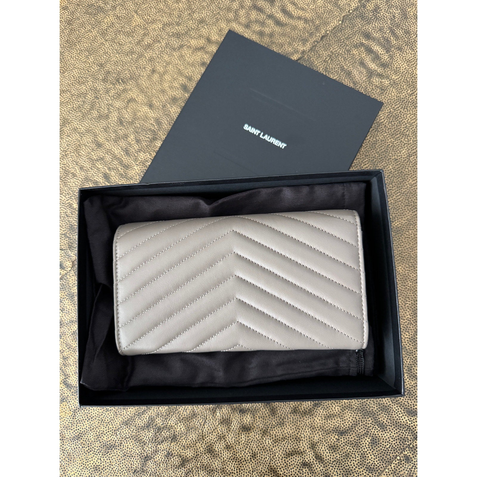 Saint Laurent Cassandra Large Flap Wallet Greyish Brown – Quilted Leather BNIB
