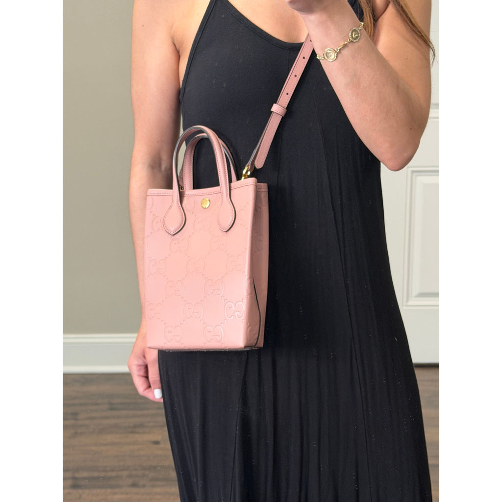 Gucci GG Leather Super Mini Shoulder Bag Pink NWT