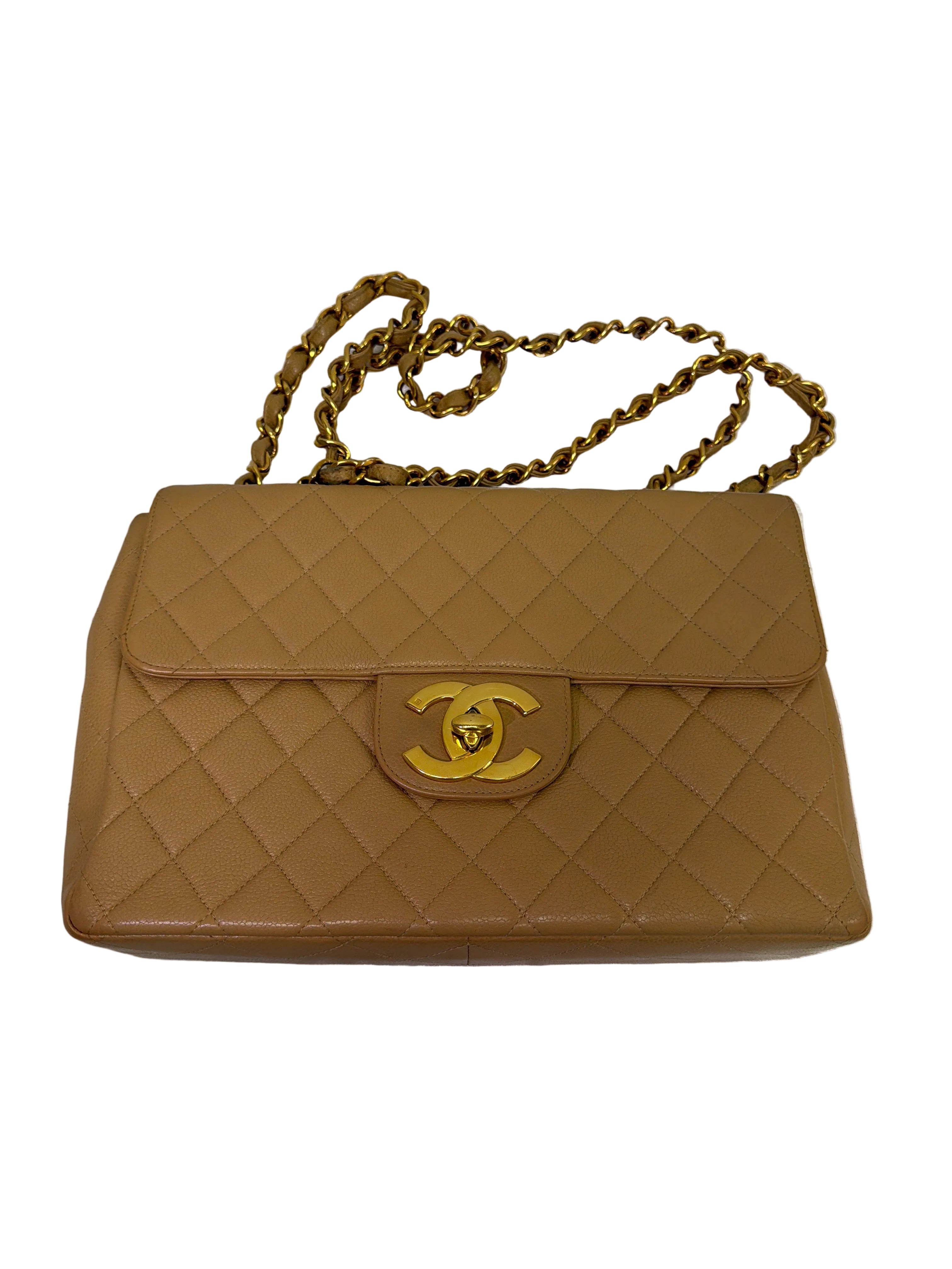 Chanel Jumbo Caviar Beige Maxi Flap  1986-1988