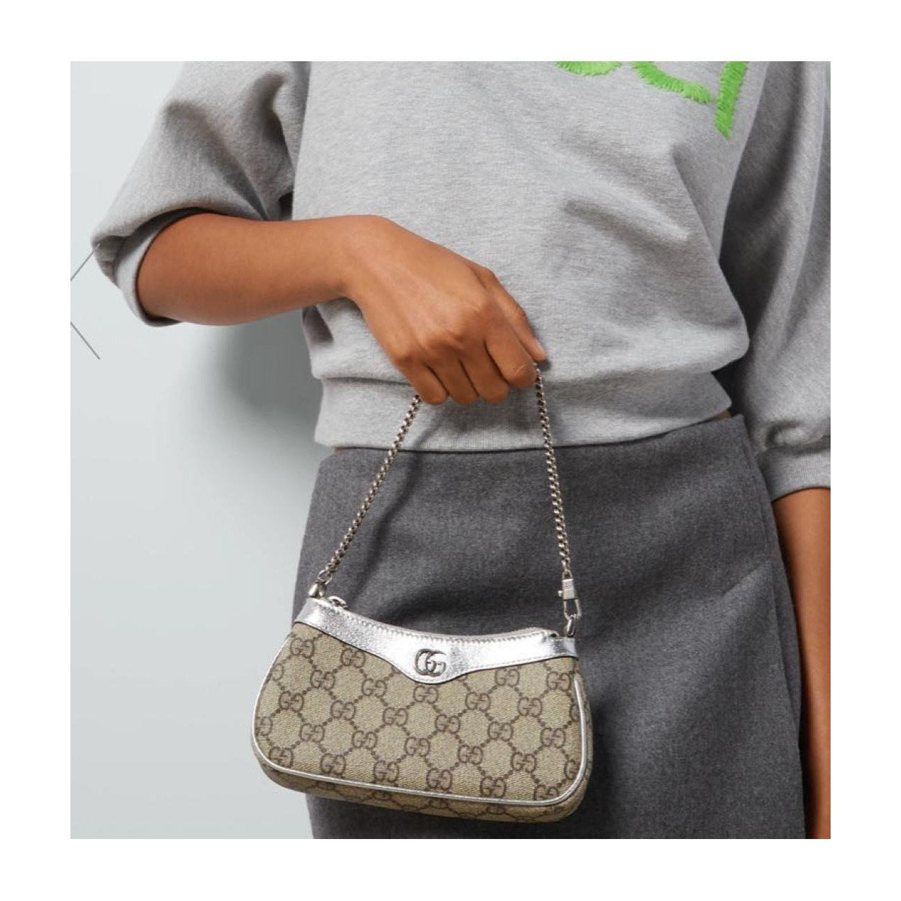 Gucci Ophidia Mini GG Canvas Shoulder Bag Beige Silver Leather Chain Strap BNIB