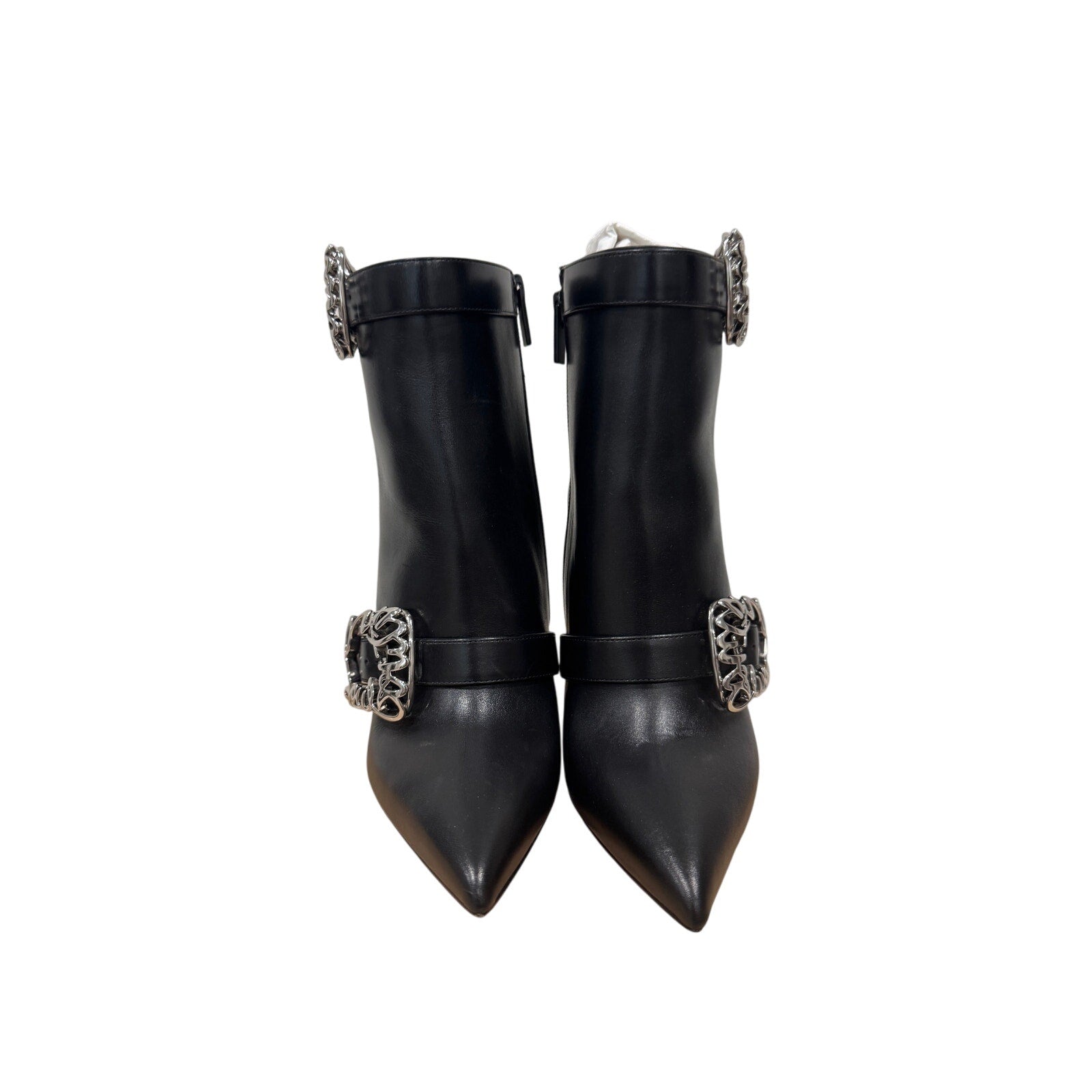 Christian Louboutin Giddylina 100mm Black Leather Buckle Ankle Boots Size 37.5 New in Box