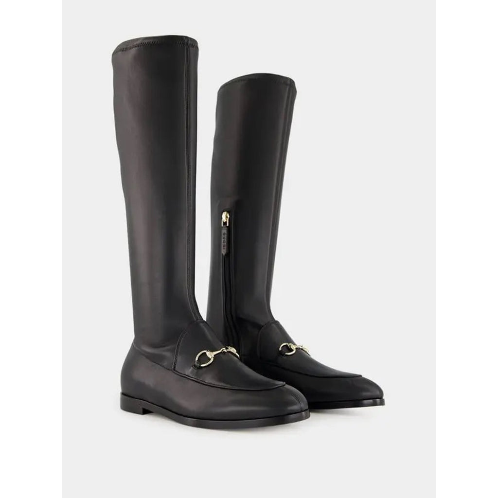 Gucci Jordaan Leather Knee High Boots Black Lambskin Horsebit Size 37.5 BNIB