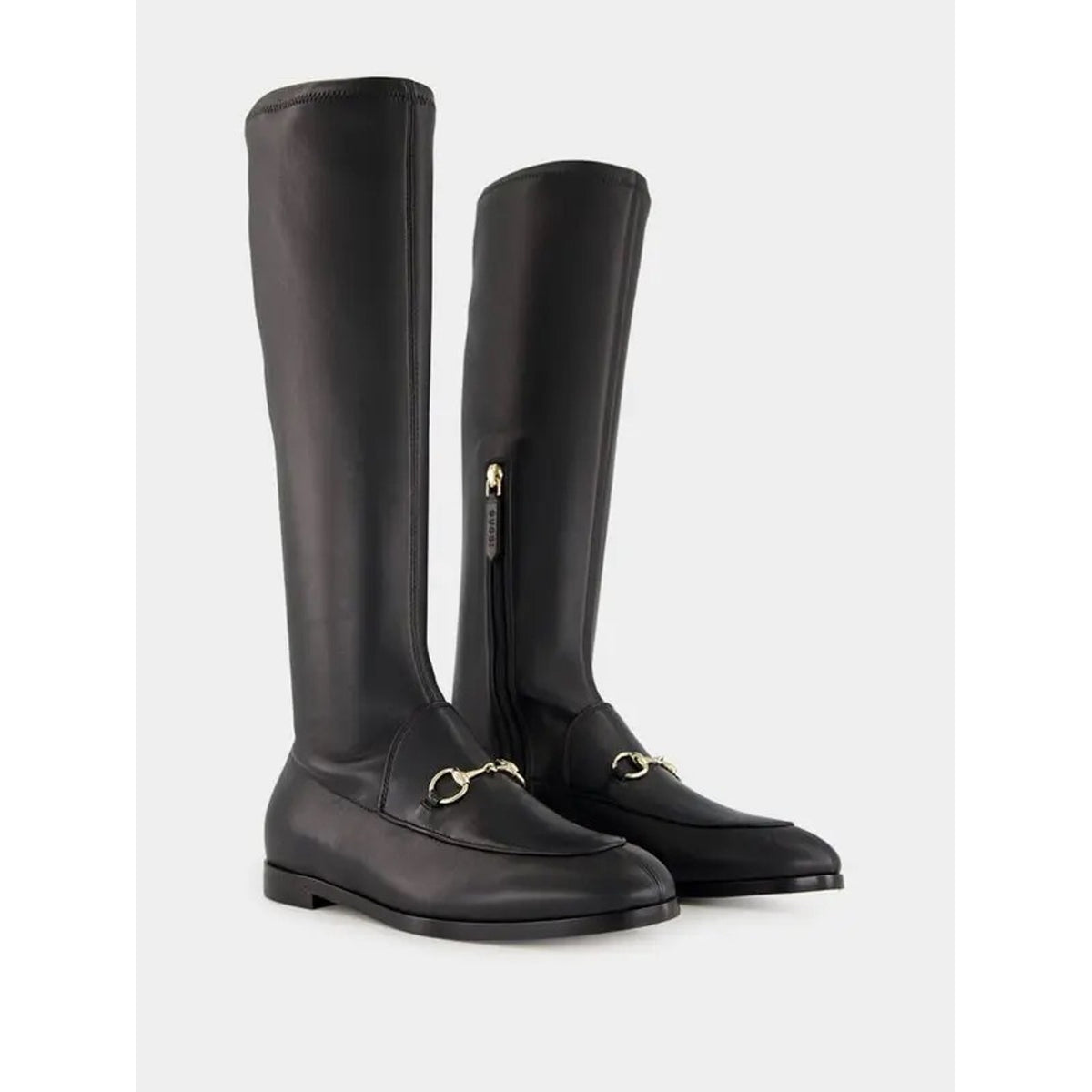 Gucci Jordaan Leather Knee High Boots Black Lambskin Horsebit Size 37.5 BNIB