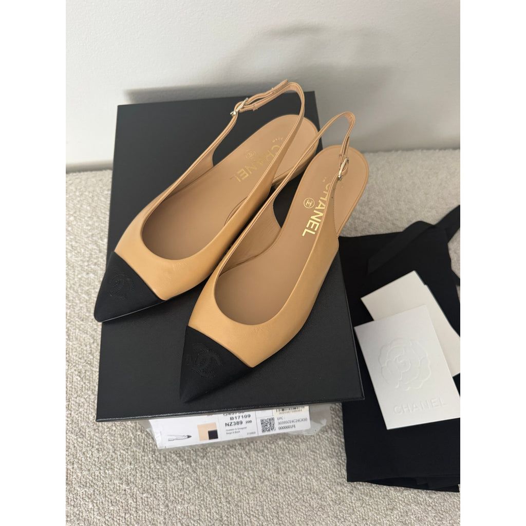Chanel Interlocking CC Logo Slingback Flats – Size 37 EU | New in Box with Dustbags