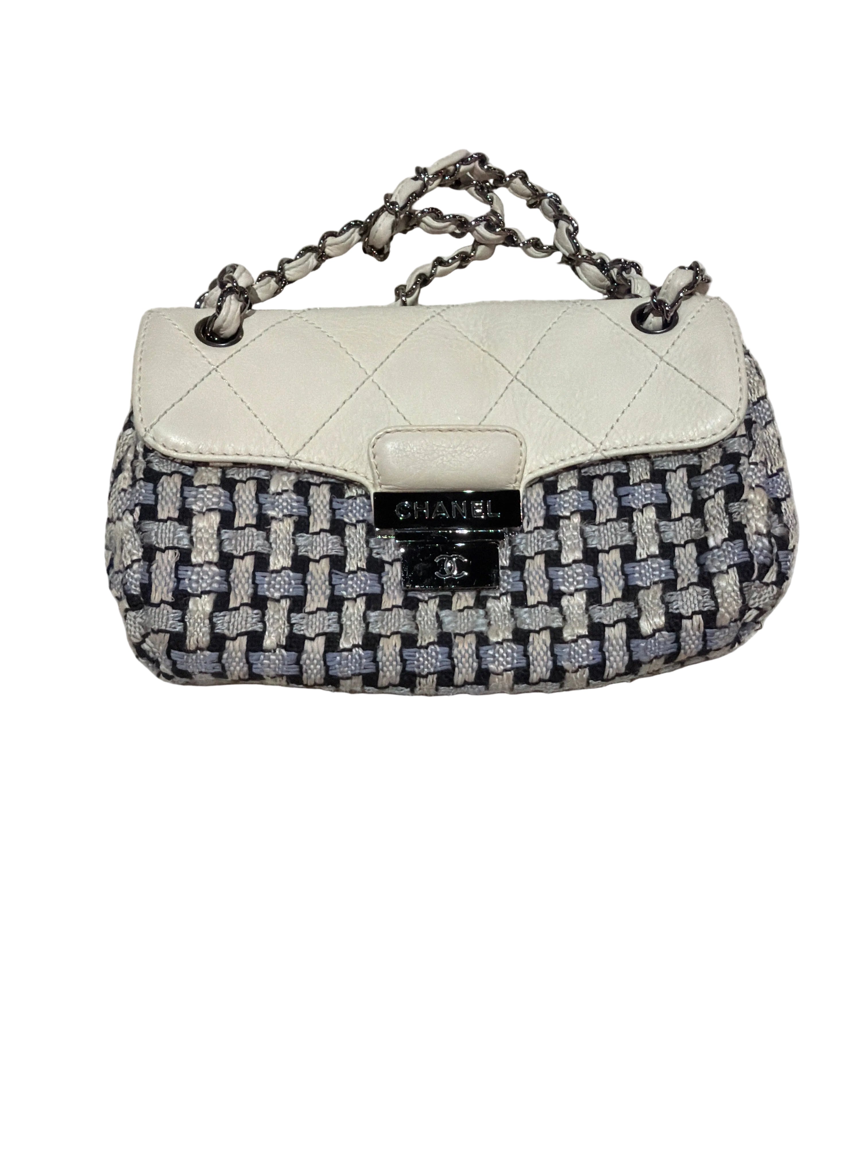 chanel Blue Cream Tweed Bag