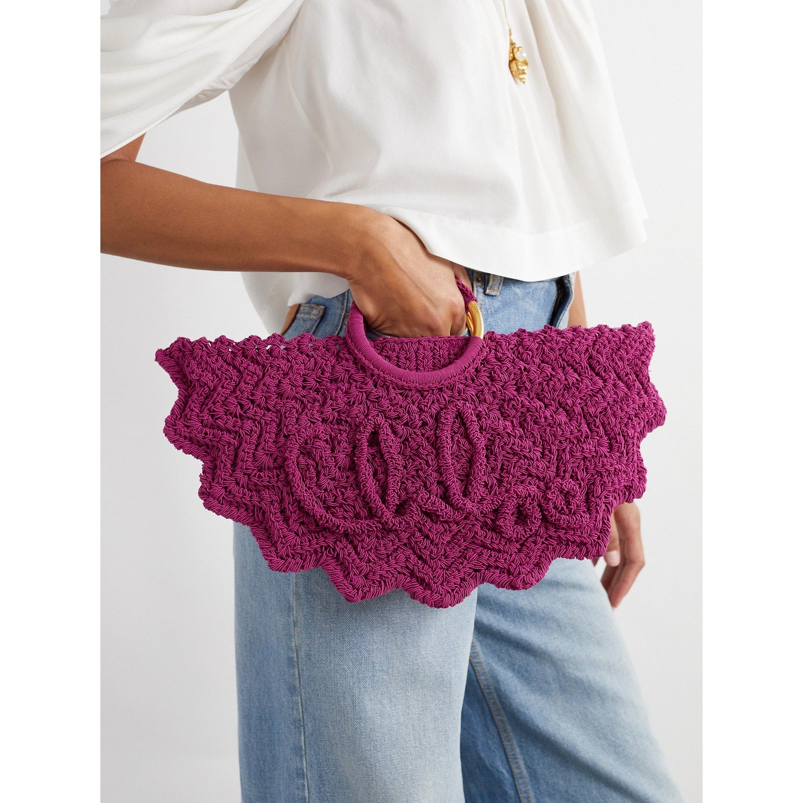 CHLOÉ  Scalloped Crocheted Tote | Bracelet Gold-Tone Handles, Slim Shape - Violet