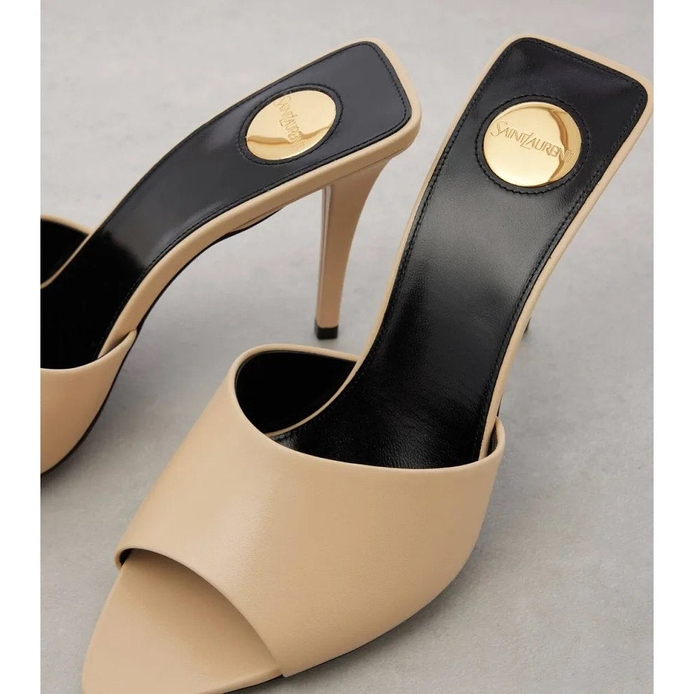 Saint Laurent Romy 90 Leather Mules Tan Leather Pointed Toe Heels Size 37.5 NIB