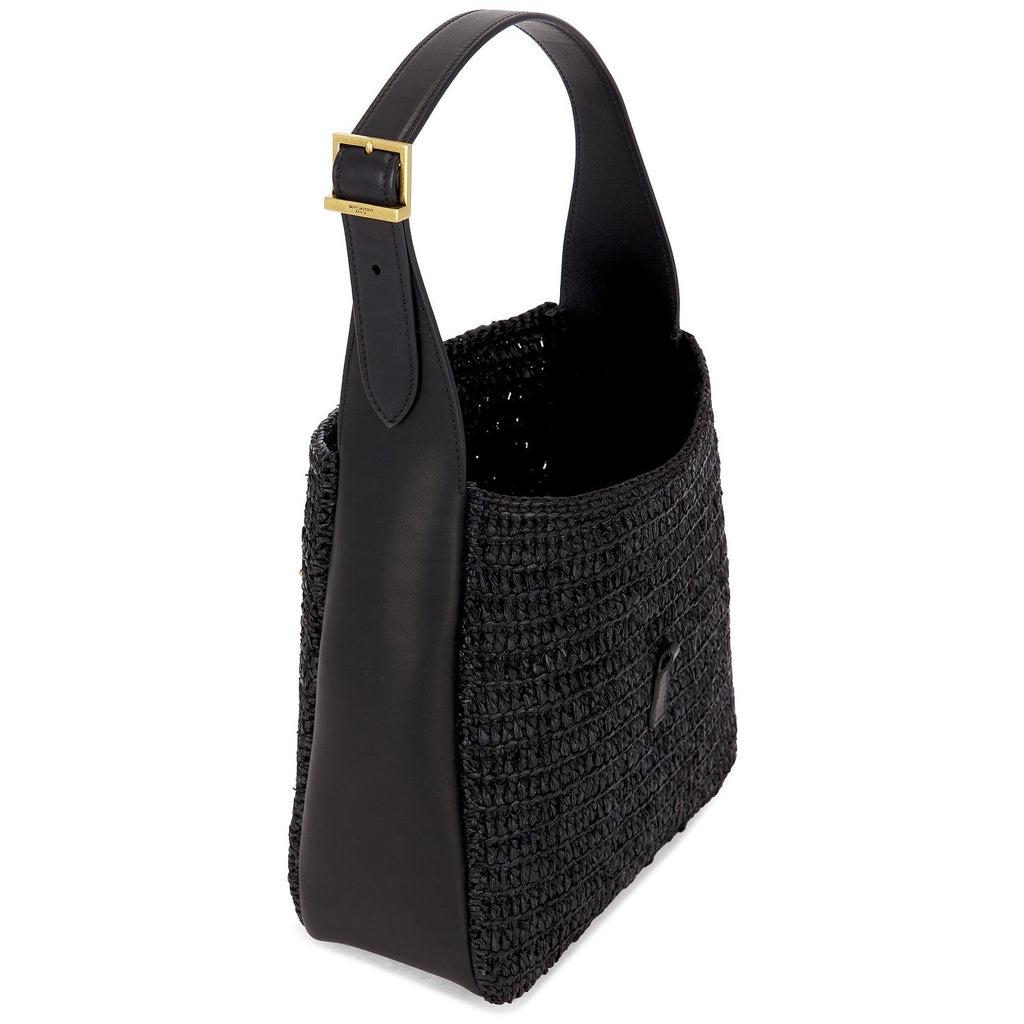 Saint Laurent Small Le 5 A 7 Hobo Crochet Leather Bag Black NWT