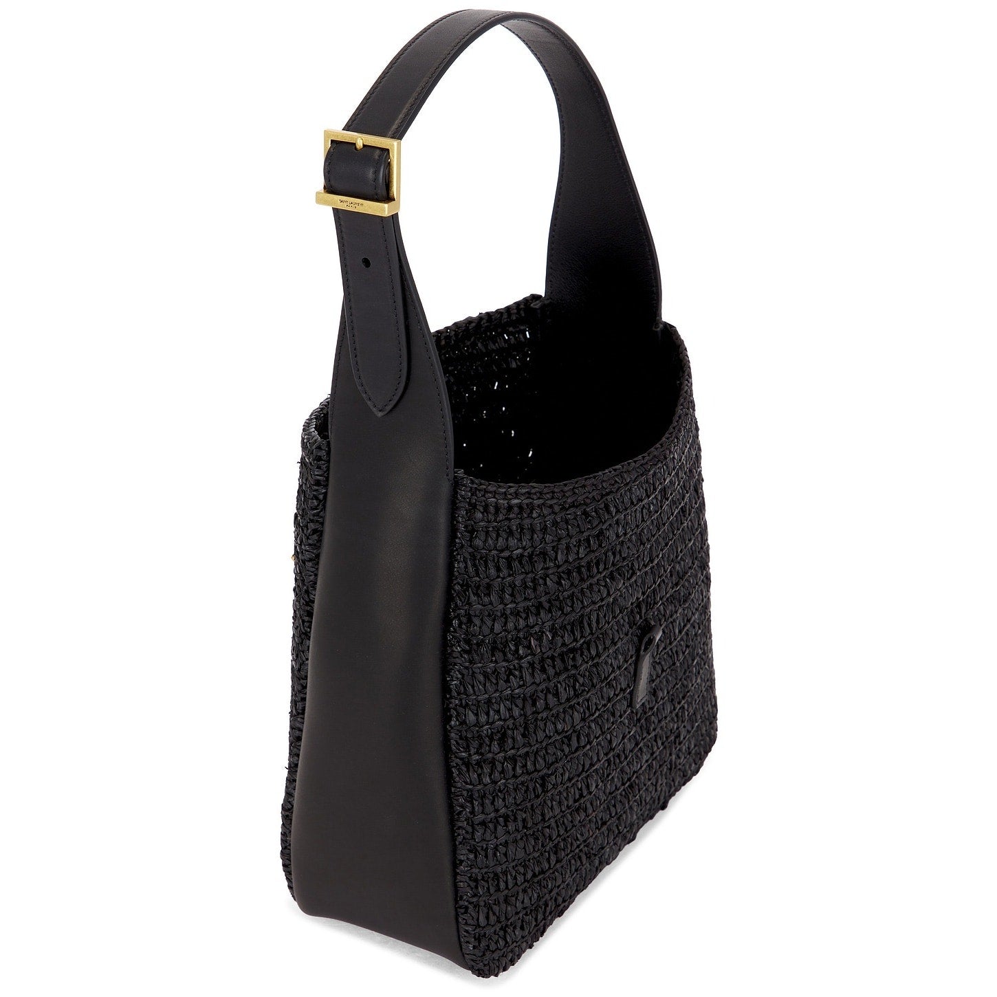 Saint Laurent Small Le 5 A 7 Hobo Crochet Leather Bag Black NWT