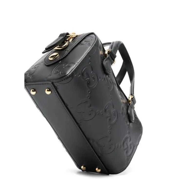 Gucci GG Super Black Mini Tote Bag Black Debossed GG Leather Crossbody NWT