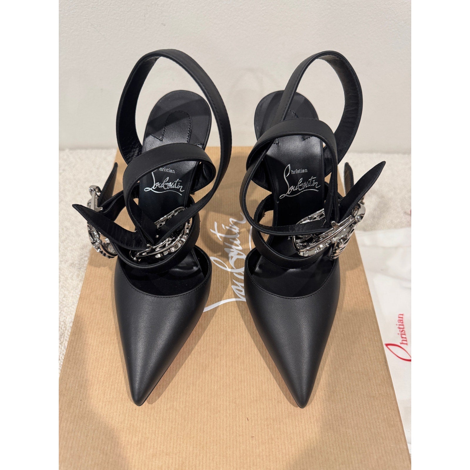 CHRISTIAN LOUBOUTIN 36 Giddylina 100 buckle-embellished leather pumps$1,495