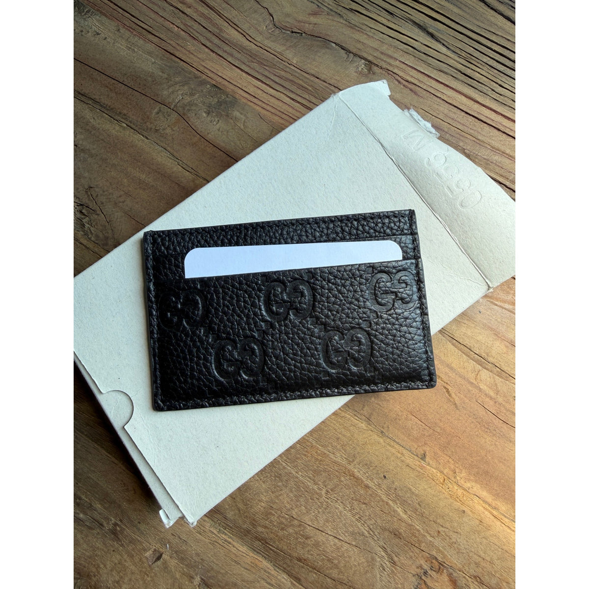 Gucci Imprint Black Embossed GG Grainy Leather Card Case Wallet Brand New