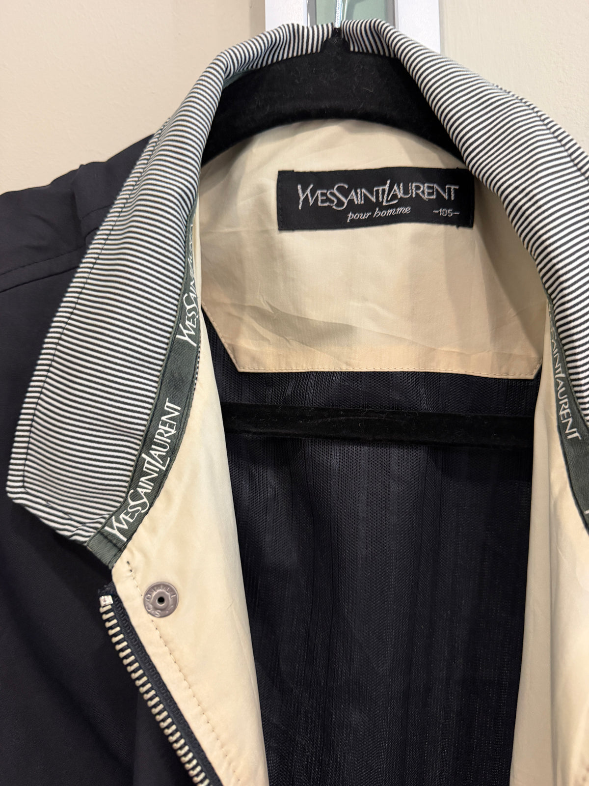 Yves Saint Laurent Vintage YSL Navy Windbreaker Bomber Jacket Size 105
