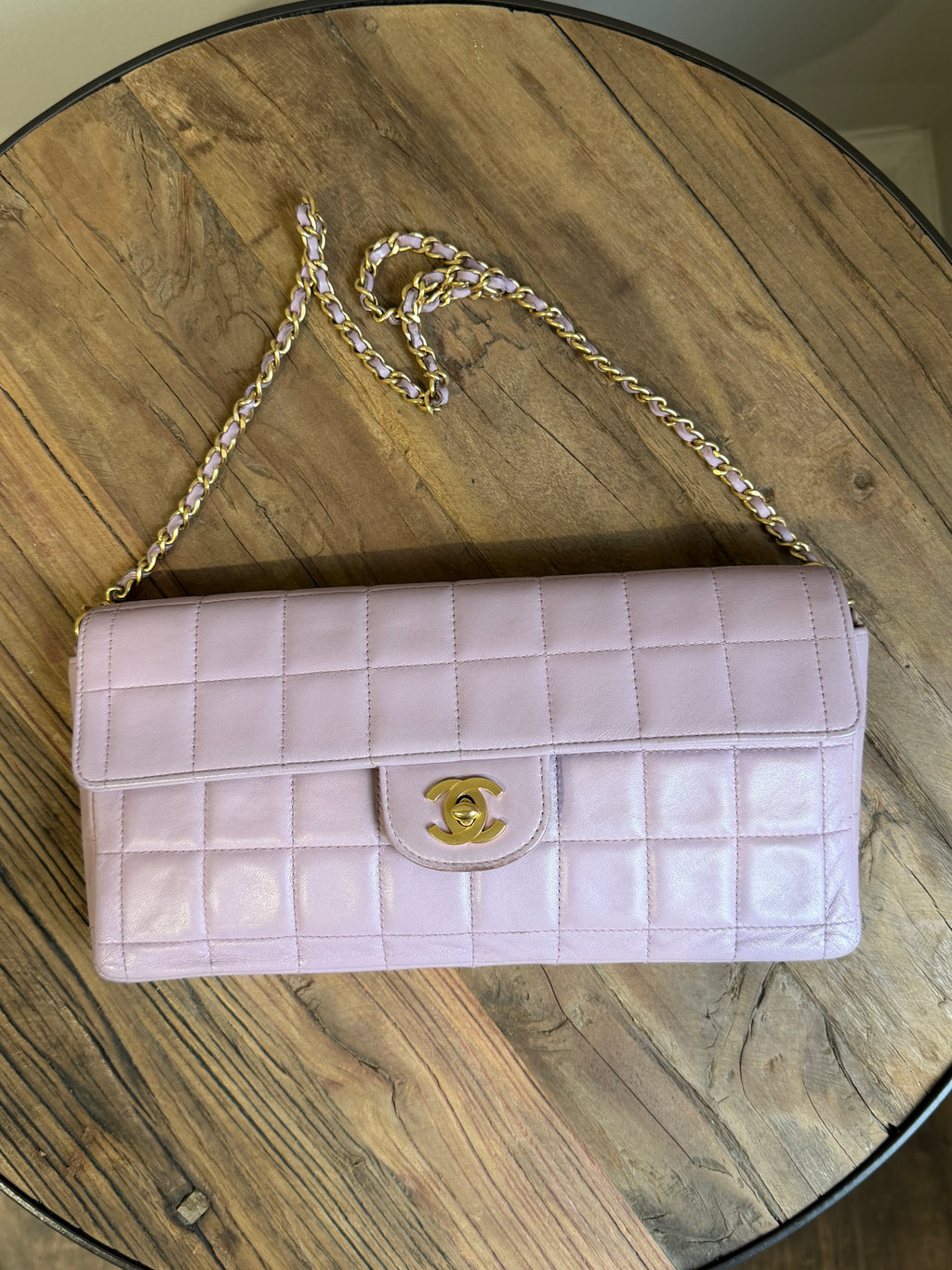 Chanel Vintage Purple Square Quilt East-West Flap Shoulder Bag Gold Hardware 2000–2002