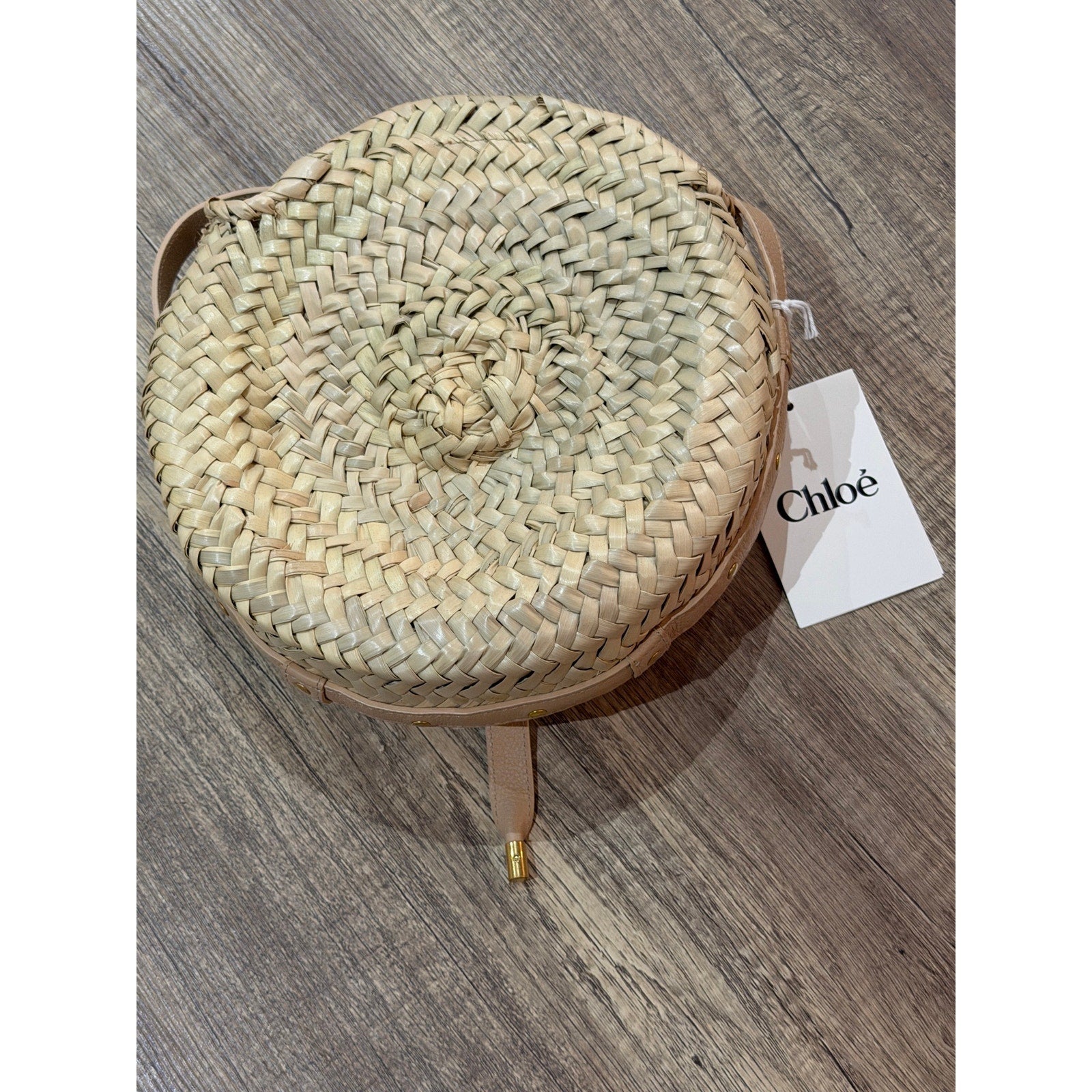 Chloé Marcie Pebbled Leather & Straw Crossbody Bag Natural Gold Hardware NWT