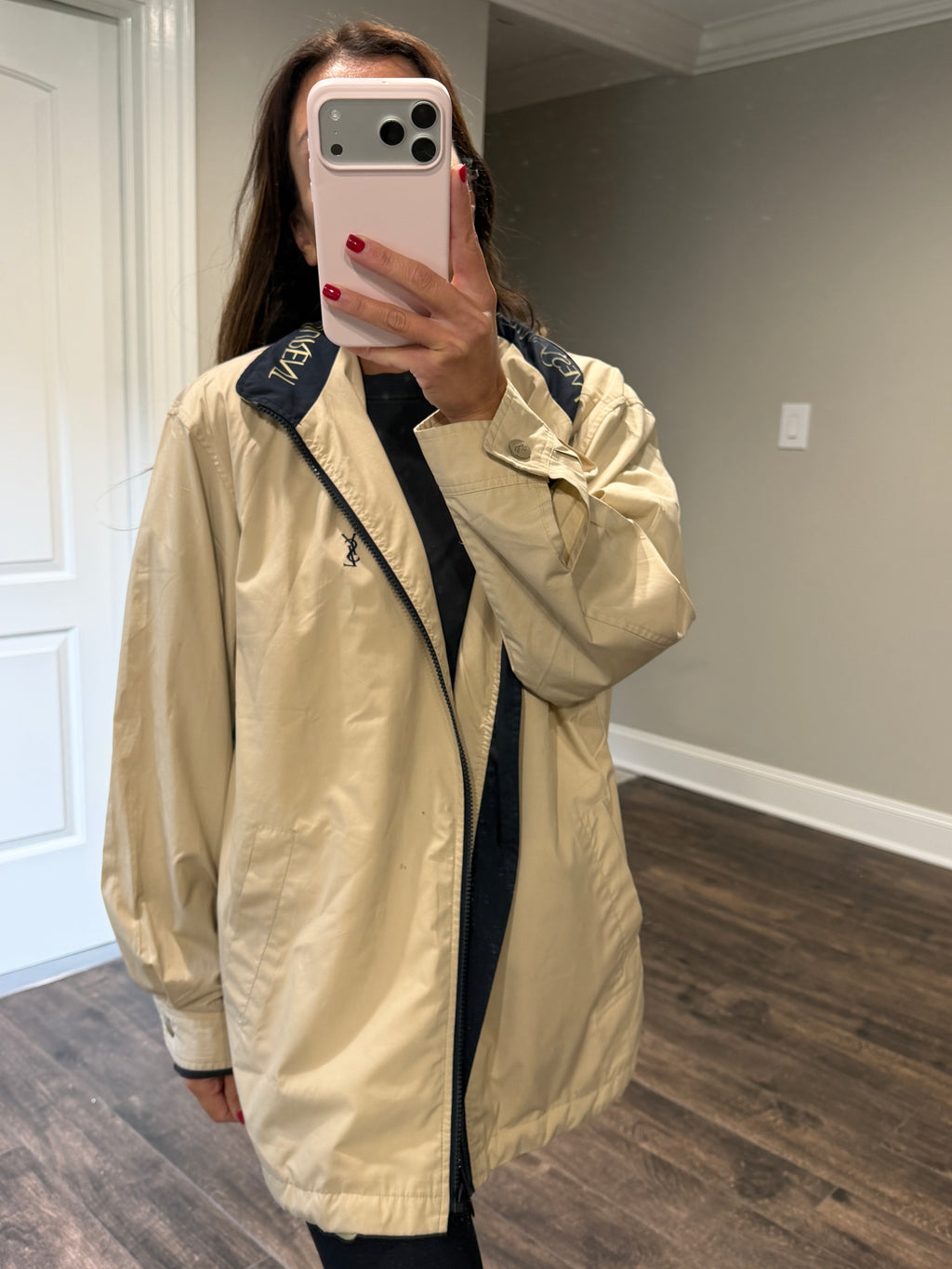 Yves Saint Laurent Vintage YSL Windbreaker Bomber Jacket Khaki Navy Size 100 Rare