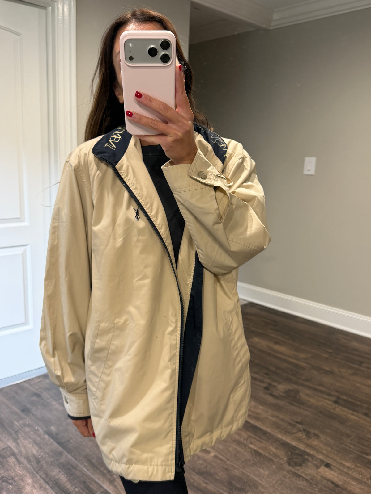 Yves Saint Laurent Vintage YSL Windbreaker Bomber Jacket Khaki Navy Size 100 Rare