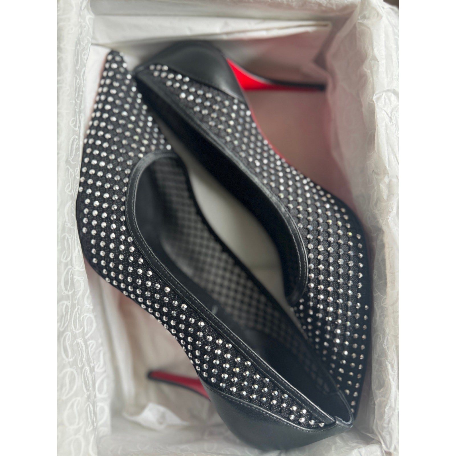Christian Louboutin Apostropha Mesh Strass Pumps 80mm Black Crystal | New in Box
