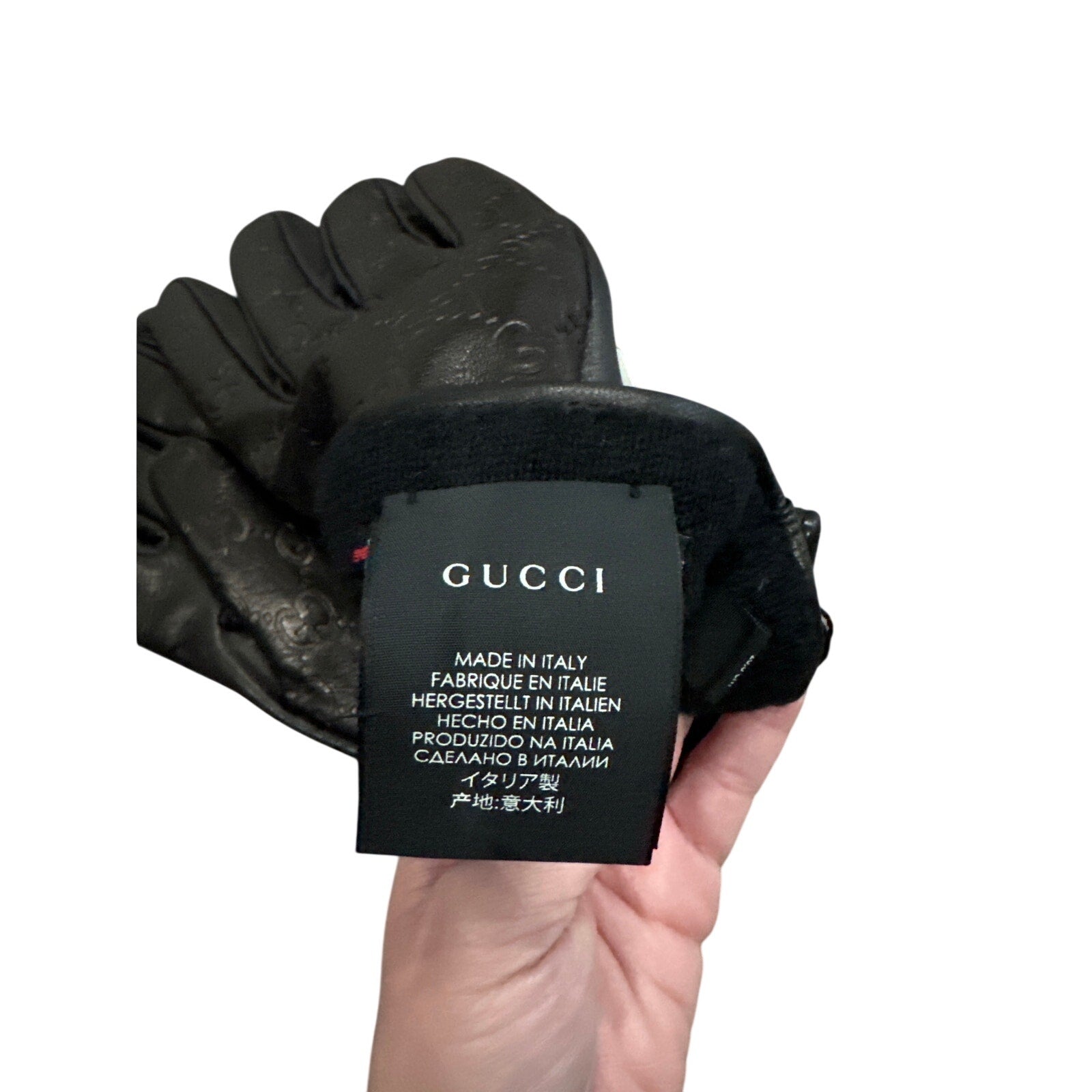 Gucci Women’s Leather gloves embellished with embossed GG logo NWT