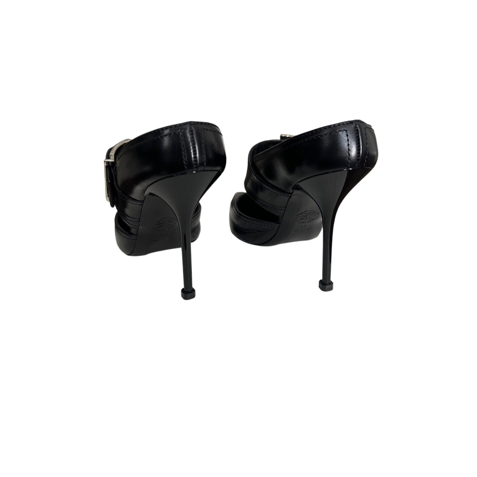 ALEXANDER MCQUEEN Leather Punk Buckle Mules 90 size 37 BNIB