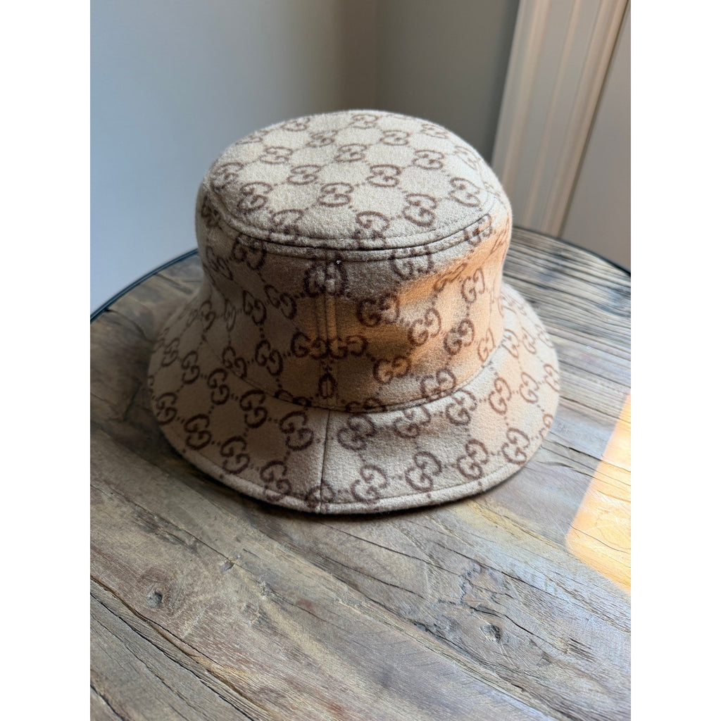 Gucci GG Wool Bucket Hat Beige Brown Double G Logo Size Small S $795