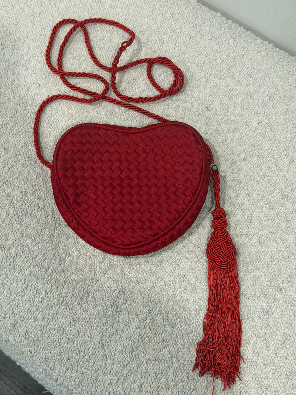 Bottega Veneta Rare Red Satin Heart Intrecciato Crossbody Bag