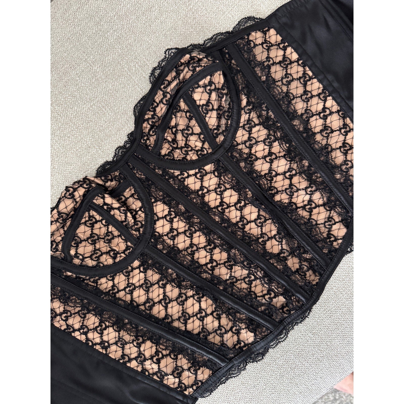 GUCCI Lace-Trimmed Embroidered Cotton-Blend Tulle And Satin Bustier Top Black XS