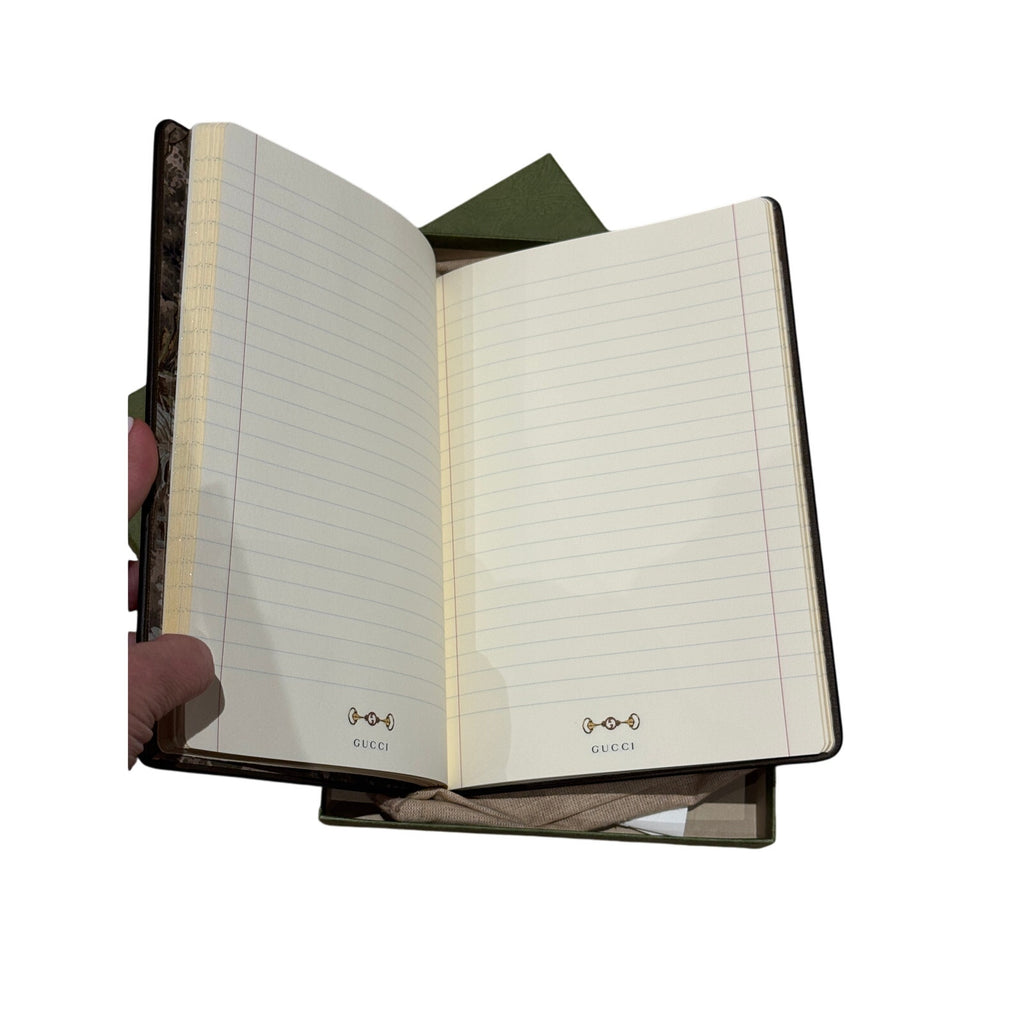 Gucci GG Supreme Notebook with Web & Horsebit Ivory/Brown New with Dustbag & Box