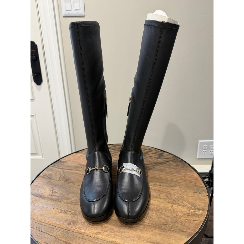 Gucci Jordaan Leather Knee High Boots Black Lambskin Horsebit Size 38.5 BNIB