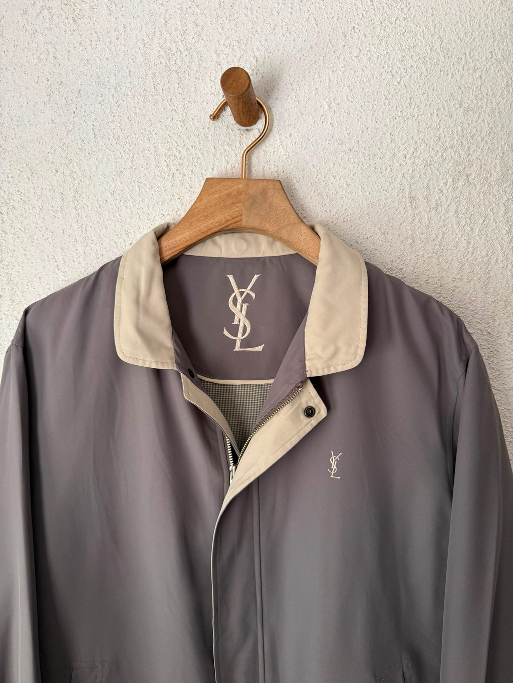 Yves Saint Laurent Vintage YSL Grey Beige Windbreaker Bomber Jacket