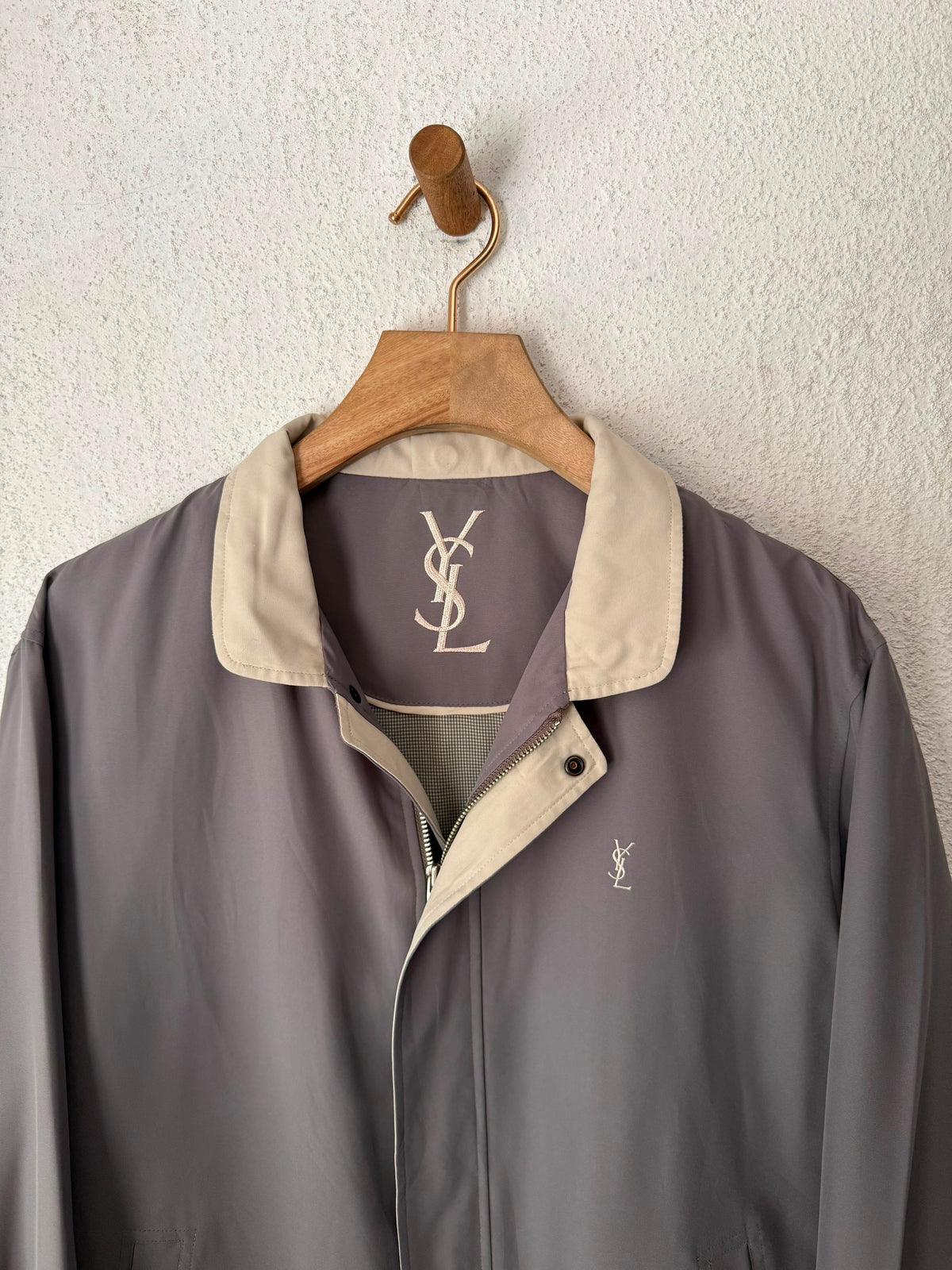 Yves Saint Laurent Vintage YSL Grey Beige Windbreaker Bomber Jacket