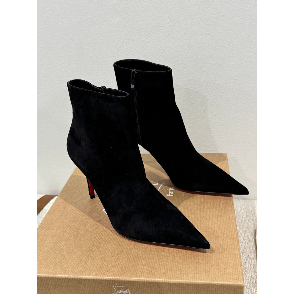 CHRISTIAN LOUBOUTIN So Apostropha Booty 80 Suede Black Ankle Boots 37 BNIB