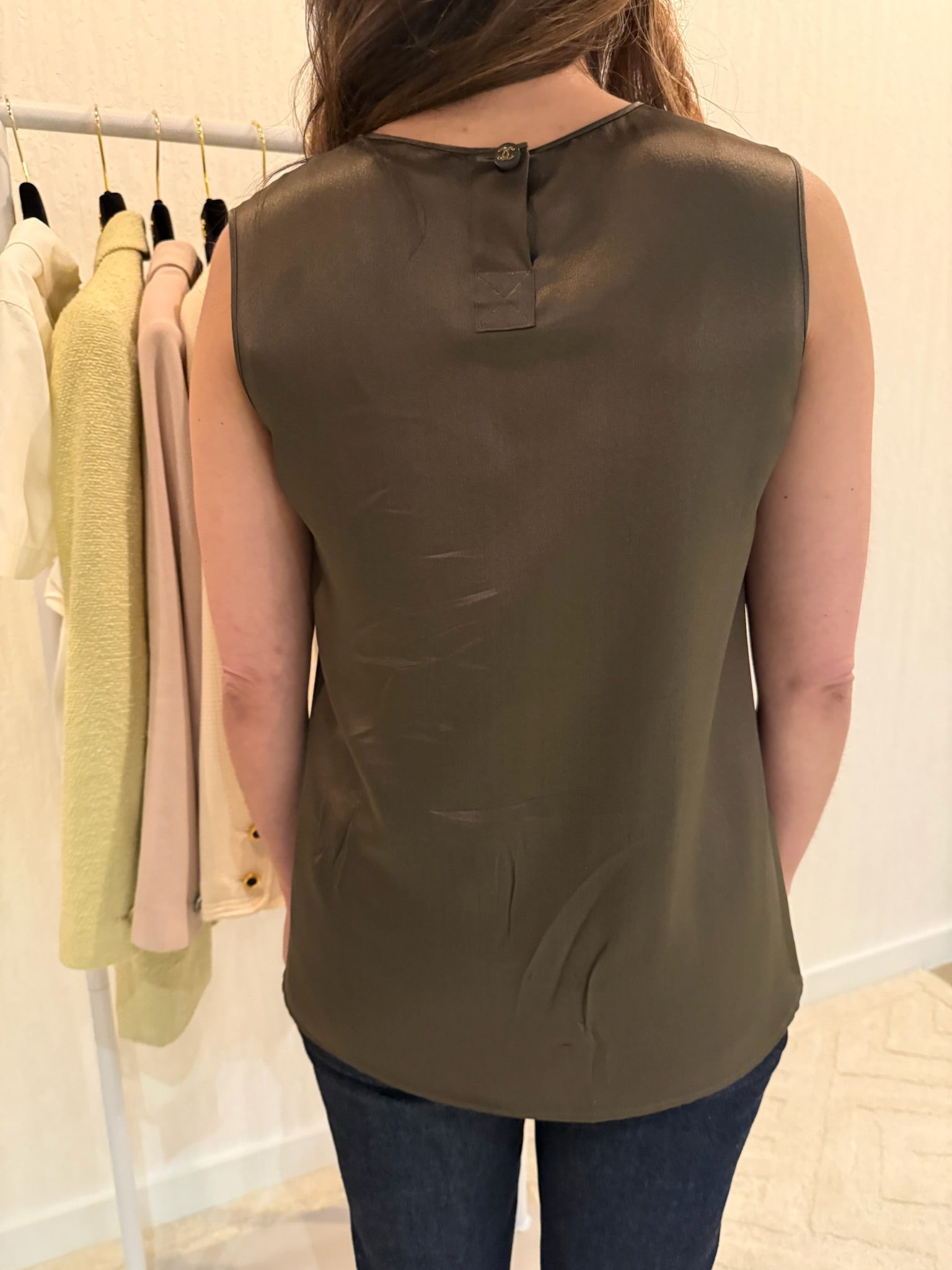 Chanel Silk Brown Blouse CC button