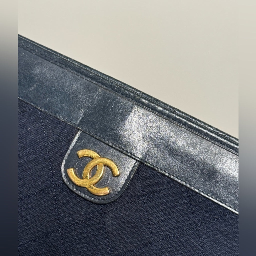Vintage Chanel CC Jersey Frame Clutch CC Logo Gold Hardware