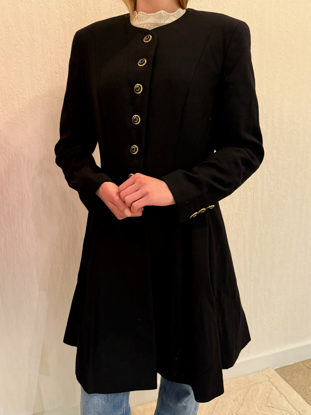 Escada by Margaretha Ley Black Wool Coat Jacket Small Longline Classic