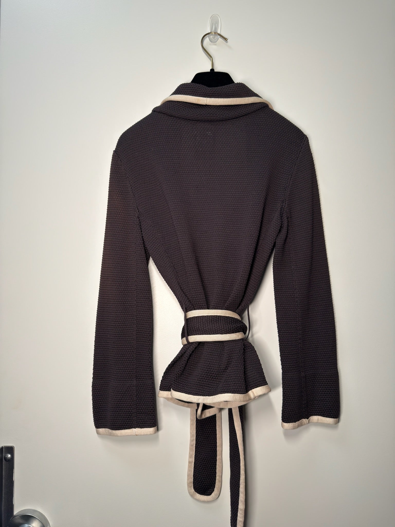 Chanel 2006 Silk Belted Jacket Black Shawl Collar FR38