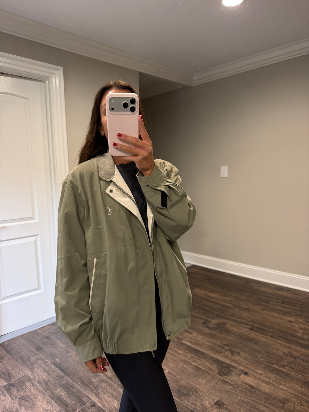 Yves Saint Laurent Vintage YSL Khaki Sage Windbreaker Bomber Jacket Size 100