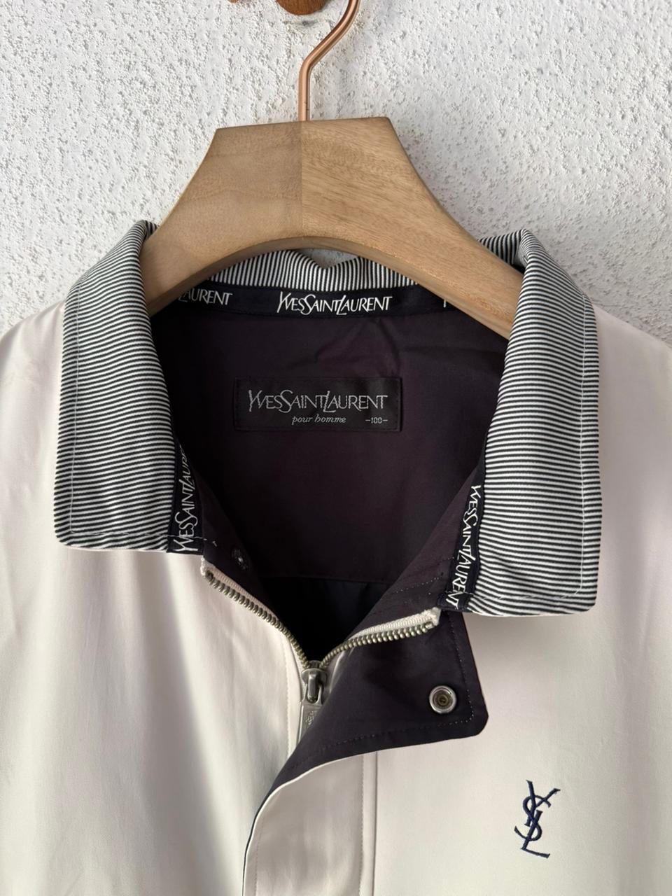 Yves Saint Laurent YSL Logo Harrington Jacket Cream Ivory Zip Front Bomber