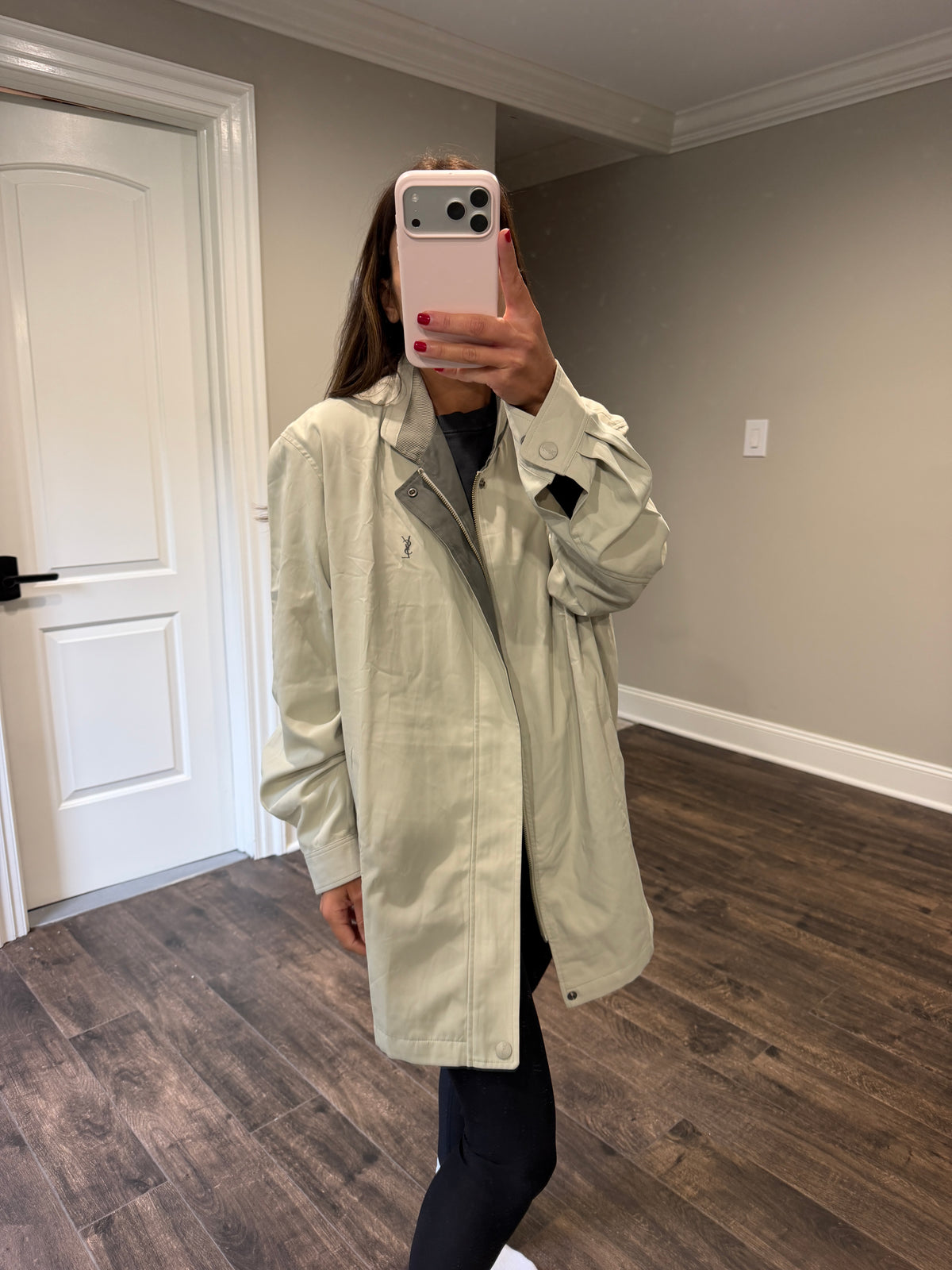Yves Saint Laurent Vintage YSL Light Khaki Beige Windbreaker Bomber Jacket Size 105