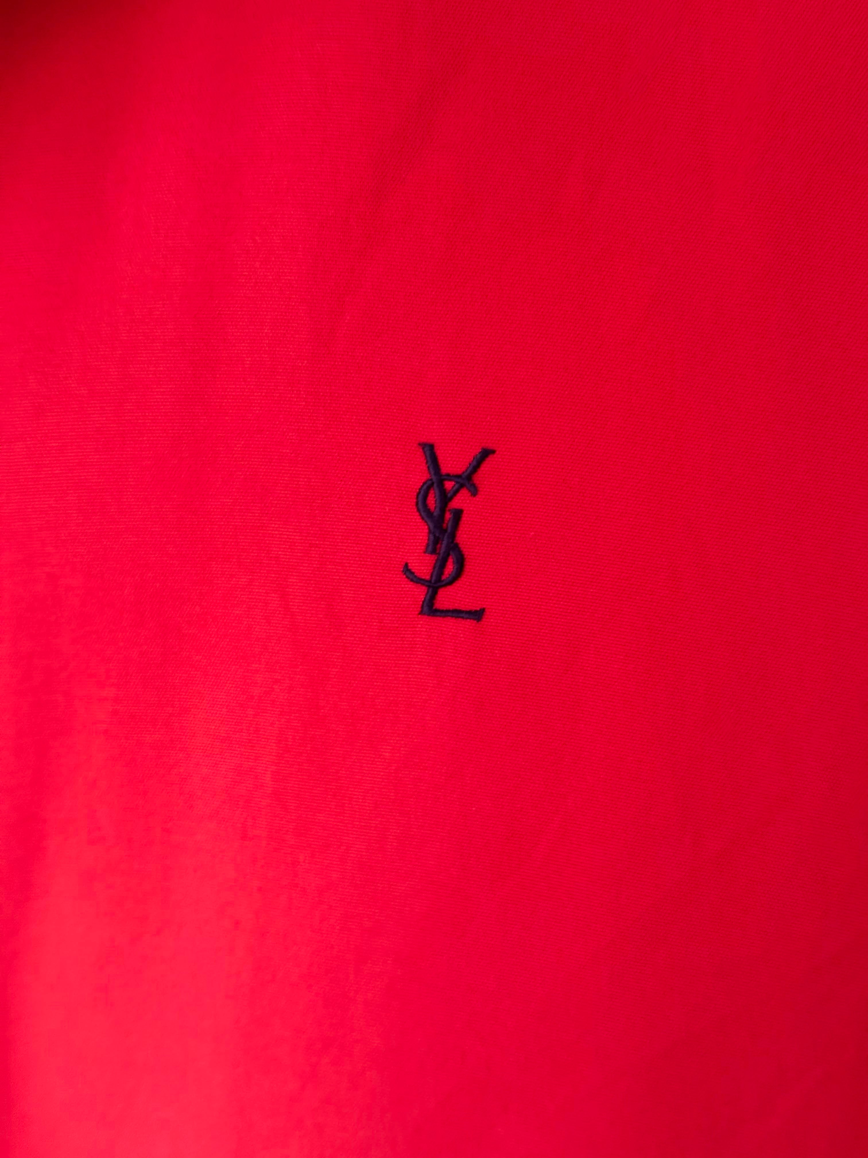 Yves Saint Laurent Vintage 90s Red YSL Logo Windbreaker Jacket Navy Logo Size 110 Oversized